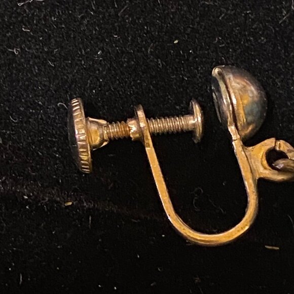 2" x 5/8" Vintage Indian Silver Earrings With Crushed Turquoise Mosaic & Screw B - Picture 6 of 11